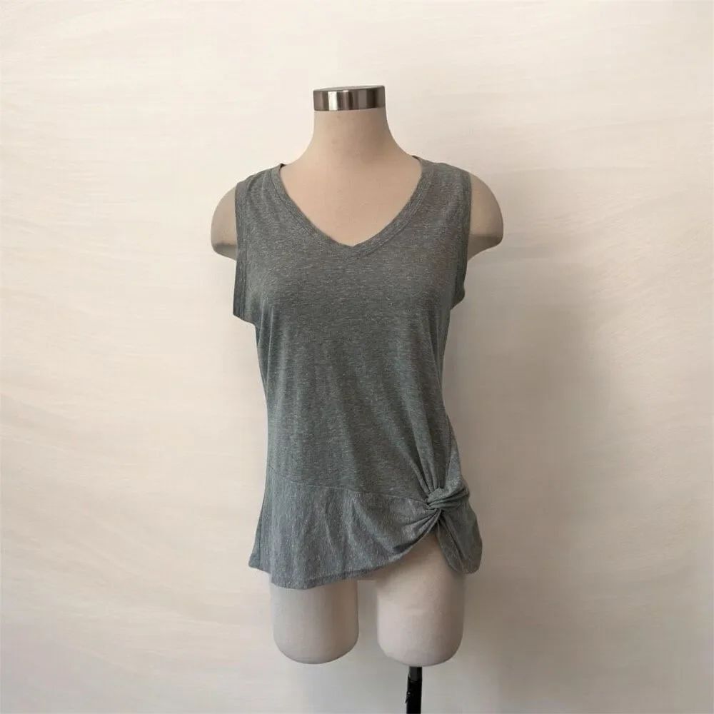 Peace & Pearls Tank Women’s Slate Gray V-Neck Knot Tank Top Small